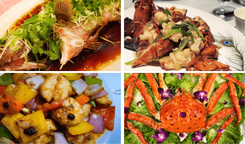 A screenshot of various seafood dishes from Blossom Restaurant in the Aria Hotel and Casino Las Vegas.