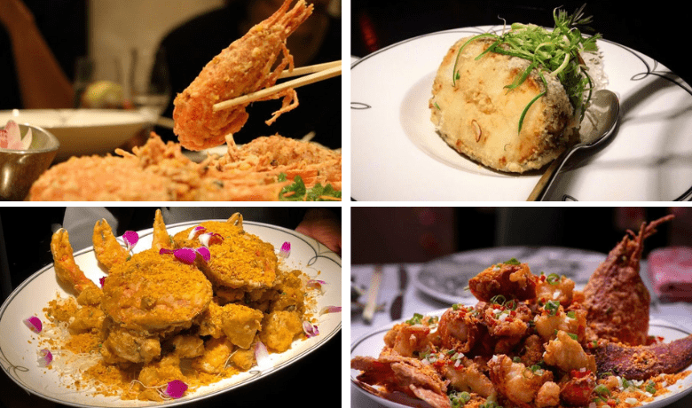 A screenshot of various seafood entrees from Blossom Restaurant in the Aria Hotel and Casino Las Vegas.