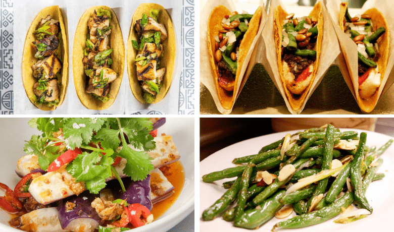 A screenshot of tacos and vegetable dishes from China Poblano Restaurant in the Cosmopolitan Hotel and Casino Las Vegas.