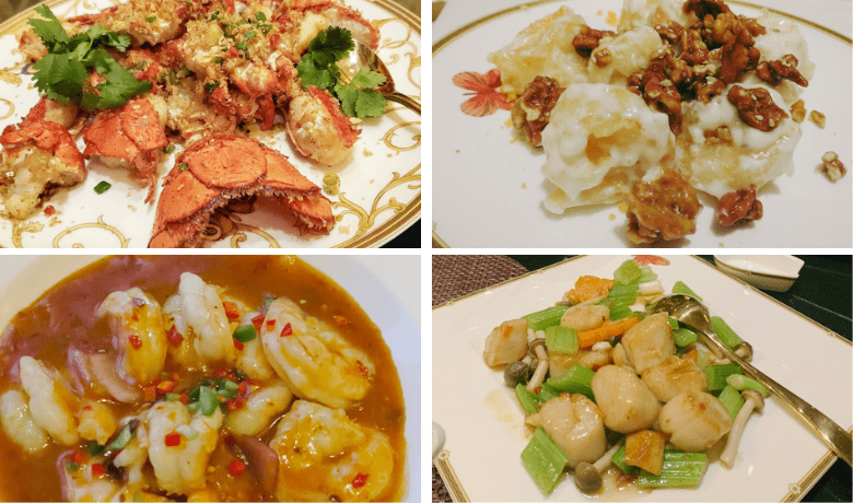 A screenshot of various seafood dishes from Jasmine Chinese Restaurant in the Bellagio Hotel and Casino Las Vegas.