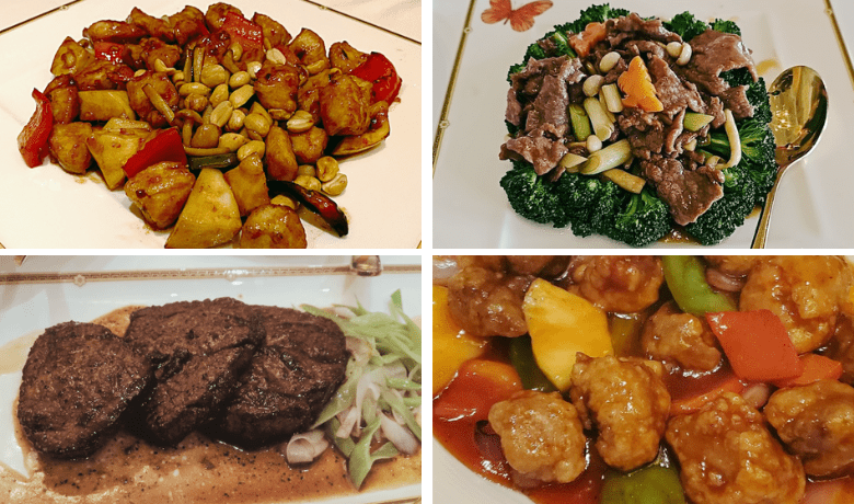 A screenshot of various meat entrees from Jasmine Chinese Restaurant in the Bellagio Hotel and Casino Las Vegas.