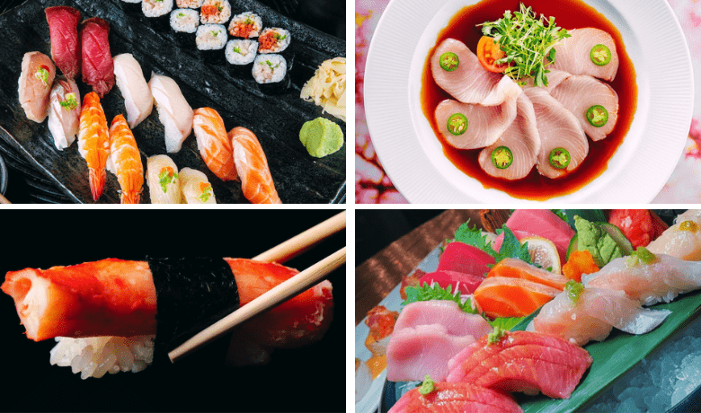 A screenshot of an assortment of fresh sushi and sashimi options from Kumi Restaurant in the Mandalay Bay Hotel and Casino Las Vegas.