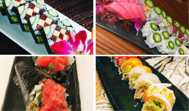 A screenshot of various assortments of maki from Morimoto Restaurant in the MGM Grand Hotel and Casino Las Vegas.