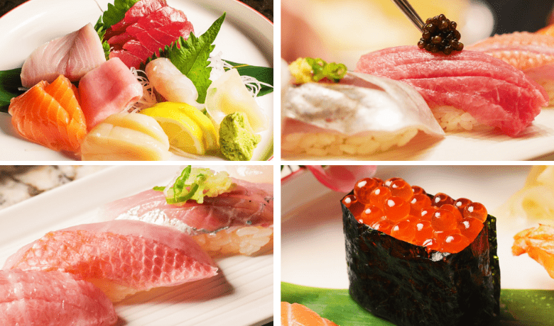 A screenshot of various nigiri selections from Nobu Restaurant in Caesars Palace Hotel and Casino Las Vegas.