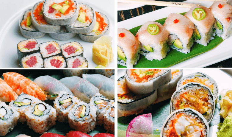 A screenshot of various sushi maki options from Nobu Restaurant in Caesars Palace Hotel and Casino Las Vegas.
