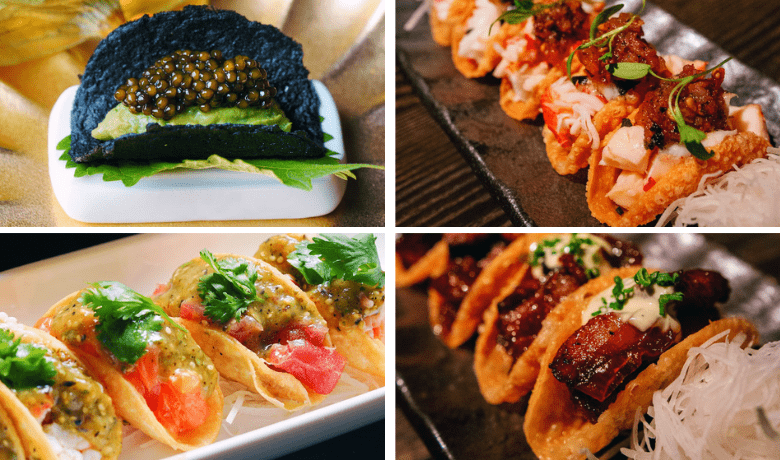 A screenshot of various Nobu tacos from Nobu Restaurant in Caesars Palace Hotel and Casino Las Vegas.