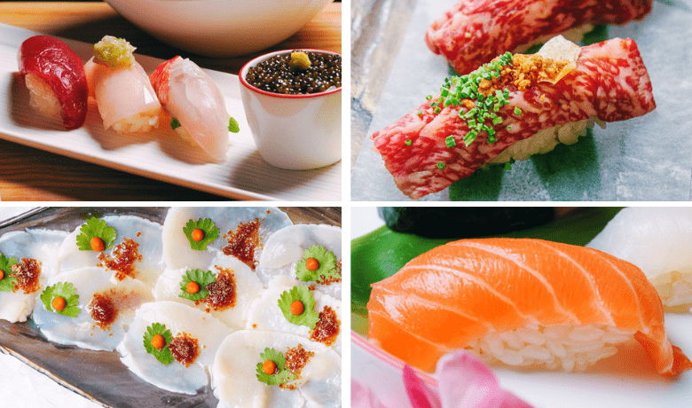 A screenshot of various nigiri and sashimi selections from Nobu Restaurant in Paris Hotel and Casino Las Vegas.