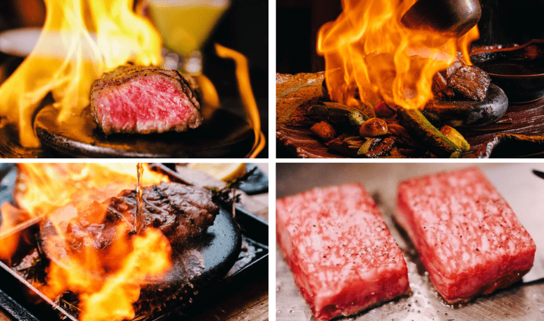 A screenshot of Japanese A5 wagyu steak prepared in various styles from Nobu Restaurant in Paris Hotel and Casino Las Vegas.