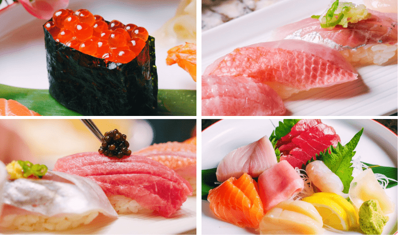A screenshot of various sushi and sashimi options from Nobu Restaurant in Paris Hotel and Casino Las Vegas.