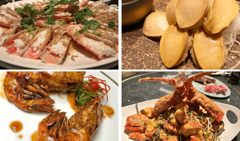 A screenshot of various shellfish and seafood entrees from Red Plate Restaurant in the Cosmopolitan Hotel and Casino Las Vegas.