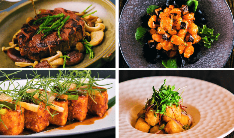 A screenshot of various warm shared plates from Yellowtail Restaurant in the Bellagio Hotel and Casino Las Vegas.
