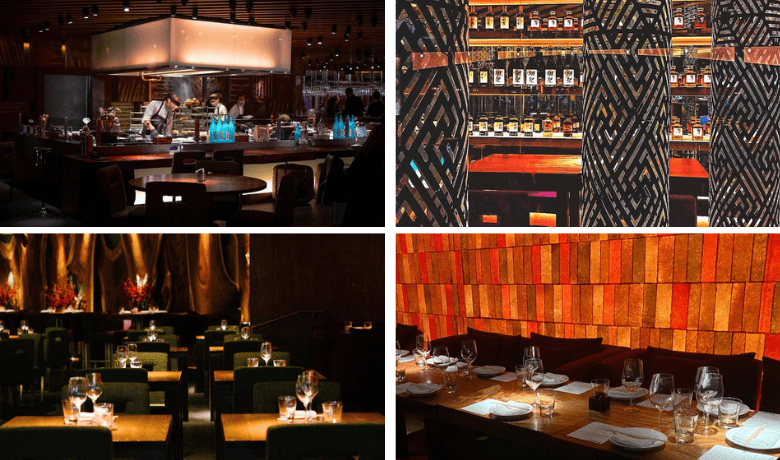 A screenshot of the various dining ares, ambiance, decor, and atmosphere at Zuma Restaurant in the Cosmopolitan Hotel and Casino Las Vegas.