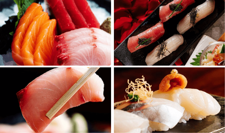 A screenshot of various sashimi and nigiri from Zuma Restaurant in the Cosmopolitan Hotel and Casino Las Vegas.