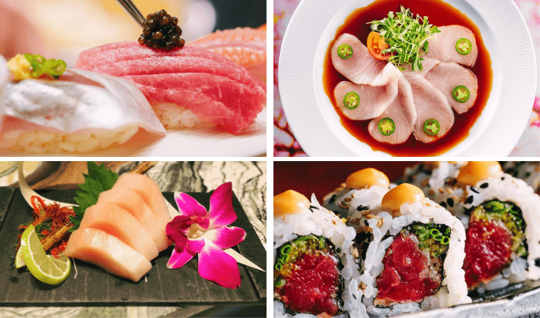 A screenshot of various sushi, sushi rolls, and sashimi from the best sushi restaurants in Las Vegas.