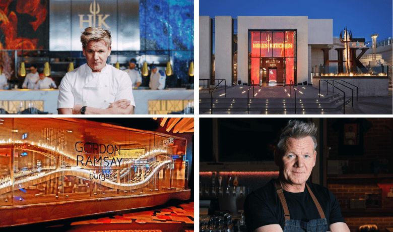 A screenshot of celebrity chef, Gordon Ramsay and Hell's Kitchen and Gordon Ramsay Burger in Las Vegas.