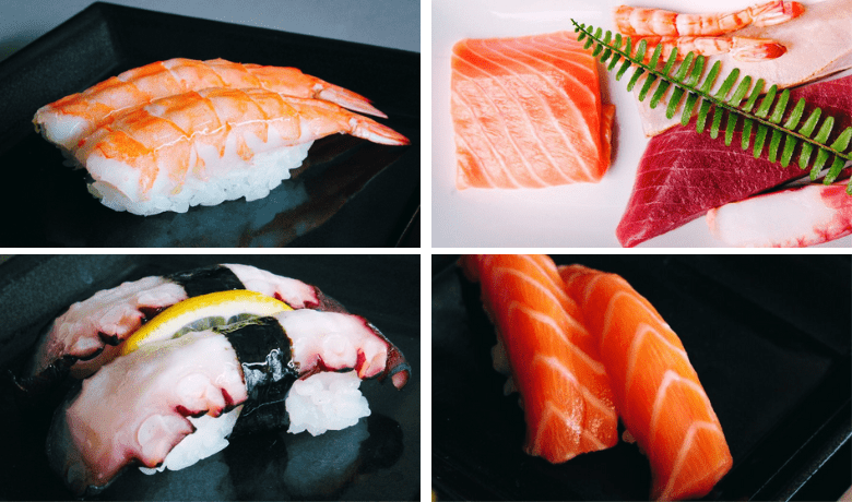 A screenshot of various sashimi and nigiri from KOI Restaurant in Planet Hollywood Hotel and Casino Las Vegas.