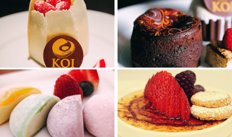 A screenshot of various desserts from KOI Restaurant in Planet Hollywood Hotel and Casino Las Vegas.
