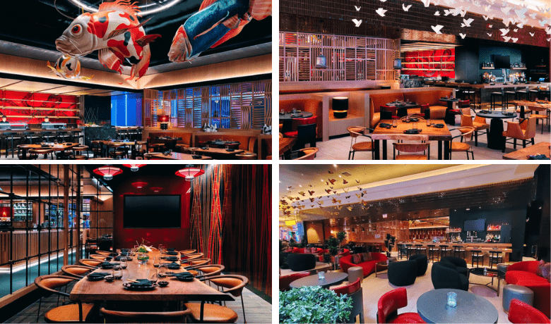 A screenshot of the dining areas, decor, ambiance, and vibe at Kusa Nori Restaurant in Resorts World Hotel and Casino Las Vegas.