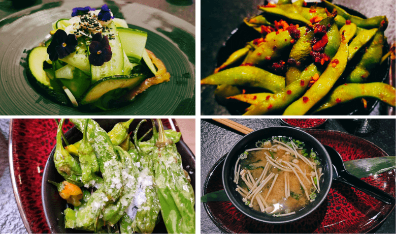 A screenshot of various starters, salads, and soup from Kusa Nori Restaurant in Resorts World Hotel and Casino Las Vegas.