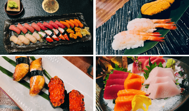 A screenshot of various sashimi and nigiri from Kusa Nori Restaurant in Resorts World Hotel and Casino Las Vegas.