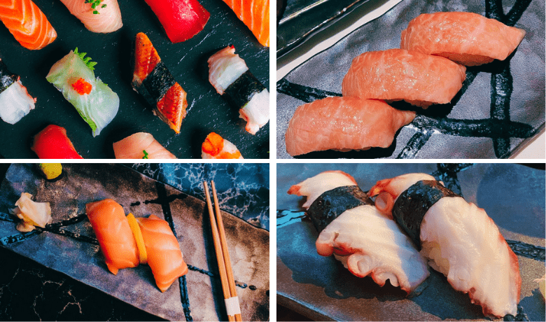 A screenshot of various nigiri options from Otoro Restaurant in the Mirage Hotel and Casino Las Vegas.