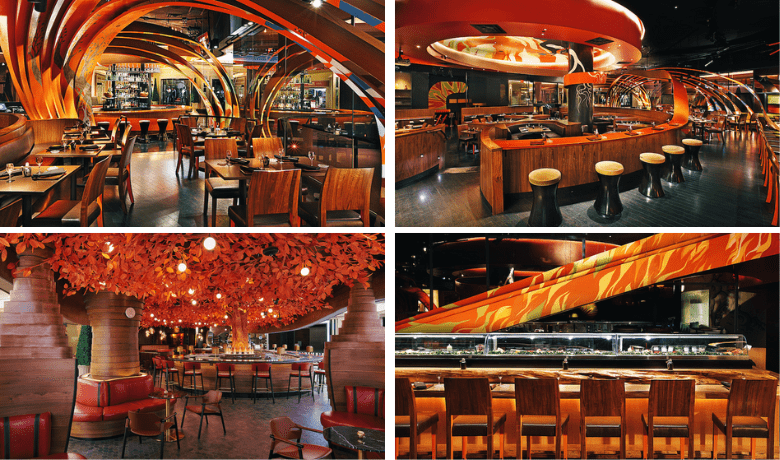 A screenshot of the dining spaces, atmosphere, and vibe at SUSHISAMBA Restaurant in the Venetian Hotel and Casino Las Vegas.