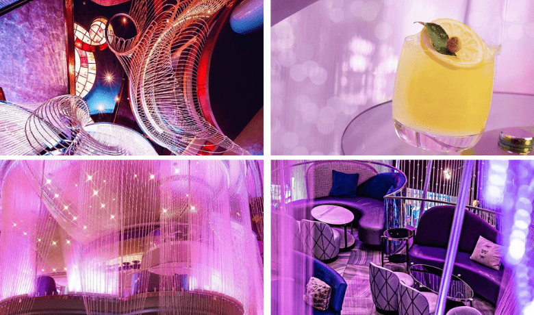 A screenshot of a cocktail and the ambiance at The Chandelier in the Cosmopolitan Hotel and Casino Las Vegas.