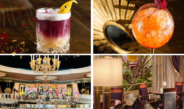 A screenshot of various cocktails and the ambiance at Overlook Lounge in the Wynn Hotel and Casino Las Vegas.