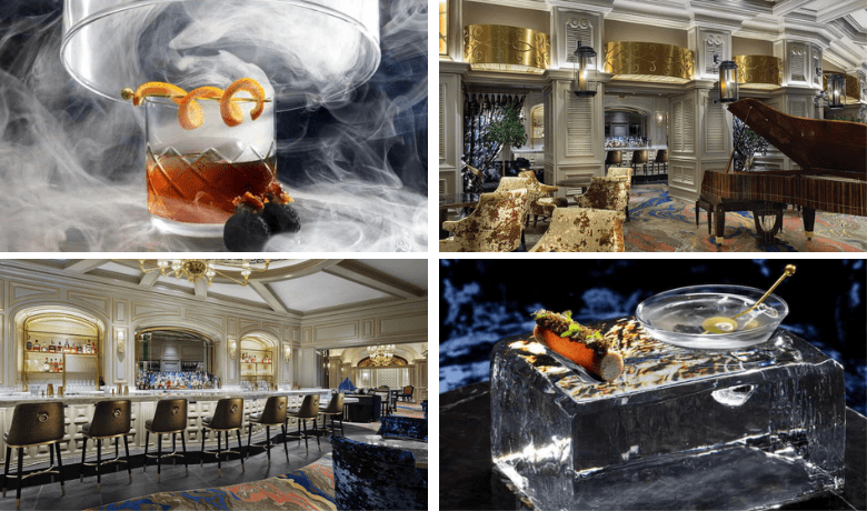 A screenshot of various cocktails and the ambiance at Petrossian Bar in the Bellagio Hotel and Casino Las Vegas.