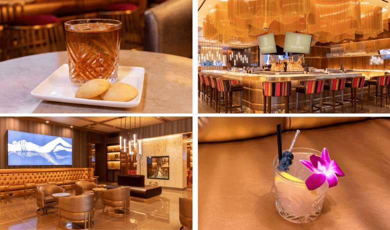 A screenshot of various cocktails and the ambiance at CASBAR Lounge in the Sahara Hotel and Casino Las Vegas.