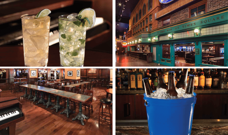 A screenshot of various cocktails and the ambiance at the Bar at Times Square in the New York New York Hotel and Casino Las Vegas.