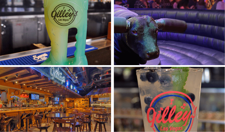 A screenshot of various cocktails and the ambiance at Gilley's Saloon in Treasure Island Hotel and Casino Las Vegas.