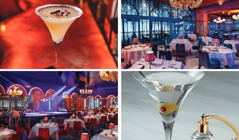 A screenshot of various cocktails and the ambiance at The Mayfair Supper Club in the Bellagio Hotel and Casino Las Vegas.