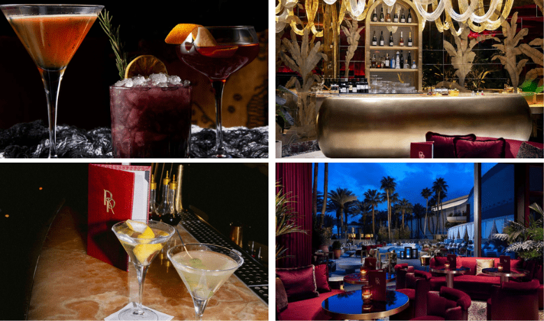 A screenshot of the ambiance and various cocktails from Rouge Room Cocktail Bar in The Red Rock Hotel and Casino Las Vegas.