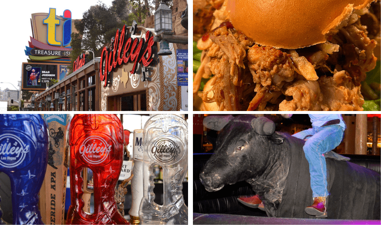 A screenshot of BBQ, the mechanical bull, and the atmosphere at Gilley's Saloon Country Bar in Treasure Island Hotel and Casino Las Vegas.