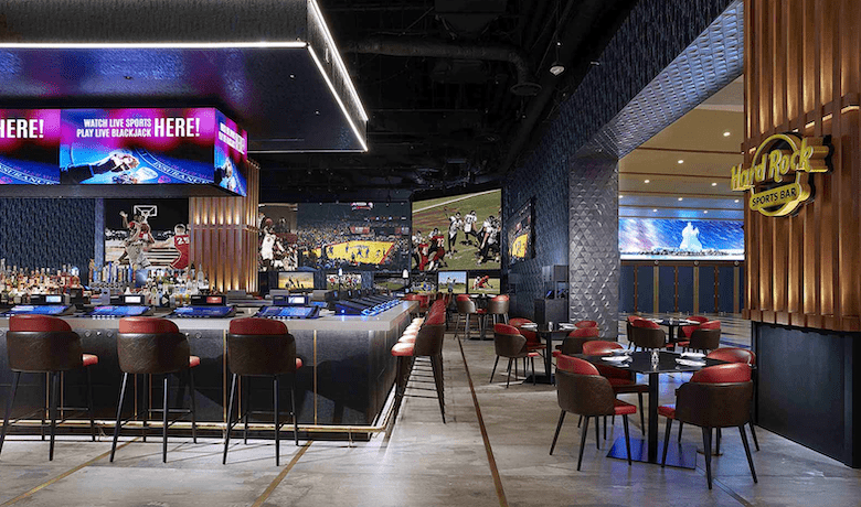 A screenshot of the Hard Rock Sports Bar located inside the Seminole Hard Rock Hotel and Casino Hollywood Florida.