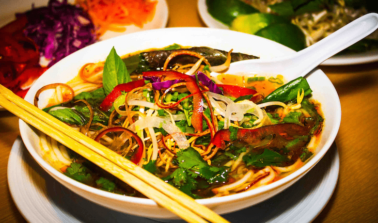 A screenshot a noodle soup entree at The BOL restaurant in the Seminole Hard Rock Hotel and Casino Hollywood Florida.